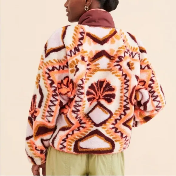 NEW Free People Hit the Slopes Printed Fleece Jacket in Deco Floral Canvas Combo
