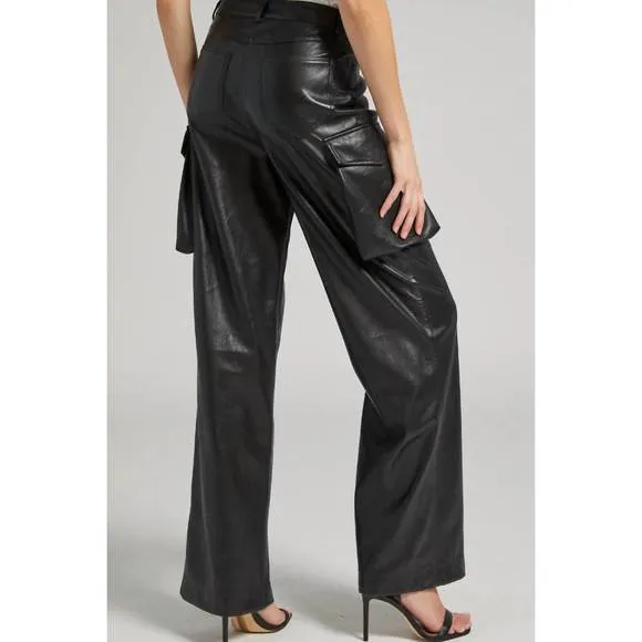 NEW GENERATION LOVE nate vegan leather cargo pants in black
