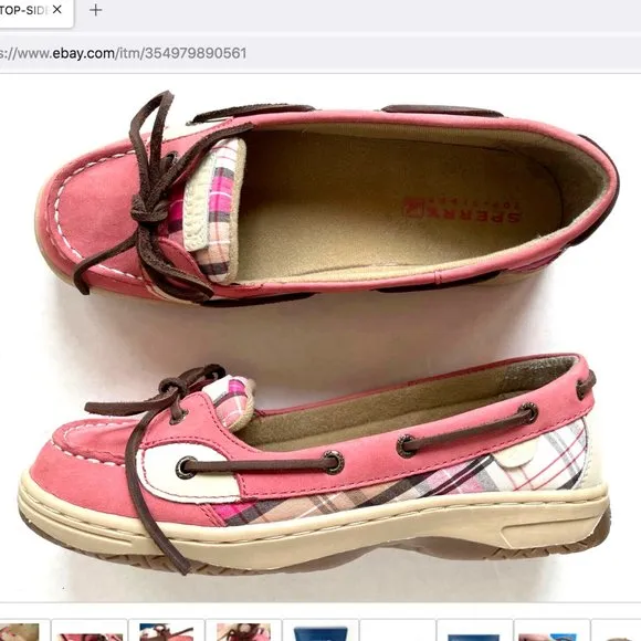 NEW IN BOX! SPERRY TOP-SIDER PINK ANGELFISH RED WEEKEND PLAID SHOES GIRLS SIZE 6