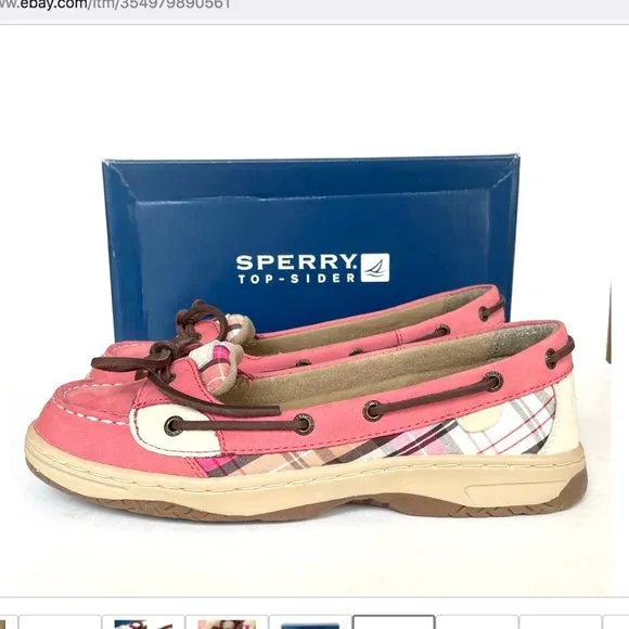 NEW IN BOX! SPERRY TOP-SIDER PINK ANGELFISH RED WEEKEND PLAID SHOES GIRLS SIZE 6
