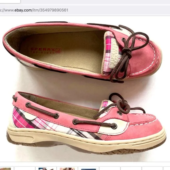 NEW IN BOX! SPERRY TOP-SIDER PINK ANGELFISH RED WEEKEND PLAID SHOES GIRLS SIZE 6