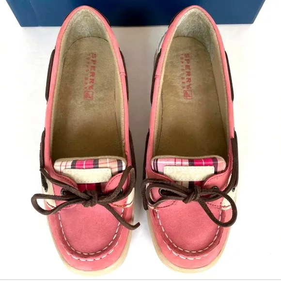 NEW IN BOX! SPERRY TOP-SIDER PINK ANGELFISH RED WEEKEND PLAID SHOES GIRLS SIZE 6