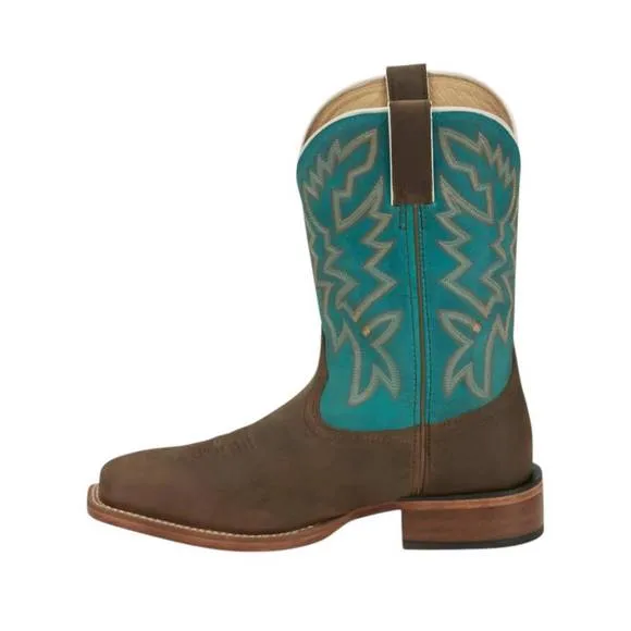 NEW JUSTIN men's square toe boots in jackpot brown/blue