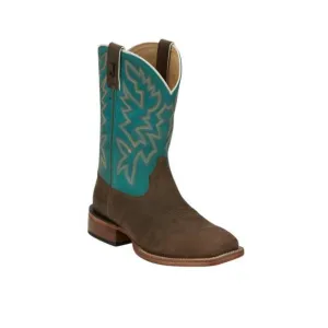 NEW JUSTIN men's square toe boots in jackpot brown/blue