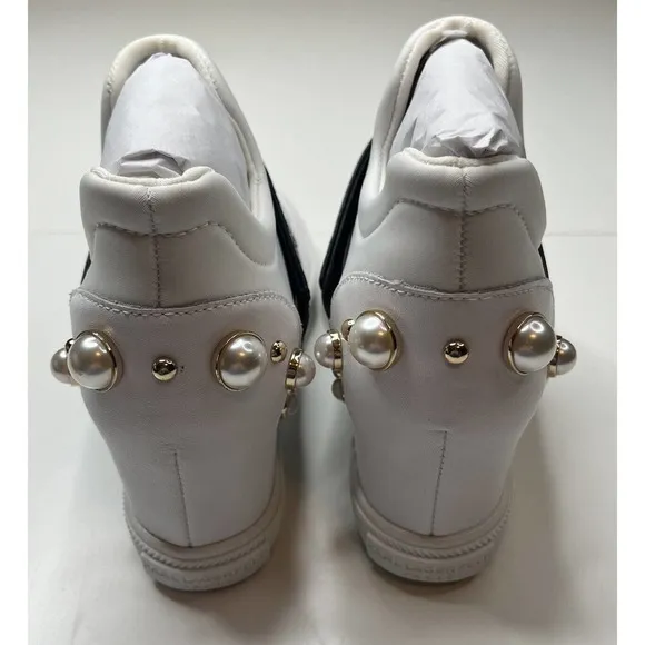 NEW Karl Lagerfeld Paris Charsi High Heel Sneakers Size 8.5M Women’s White Pearl