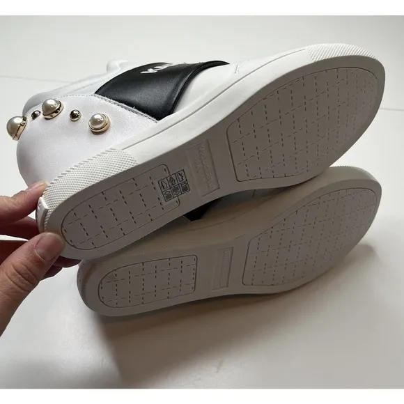 NEW Karl Lagerfeld Paris Charsi High Heel Sneakers Size 8.5M Women’s White Pearl