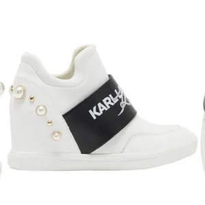 NEW Karl Lagerfeld Paris Charsi High Heel Sneakers Size 8.5M Women’s White Pearl