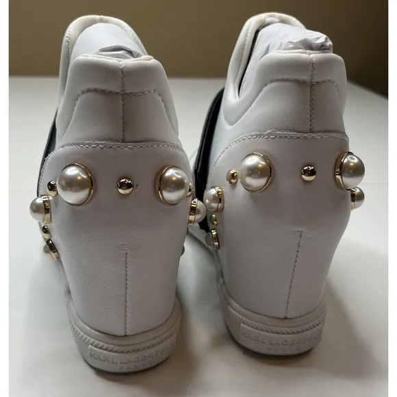 NEW Karl Lagerfeld Paris Charsi High Heel Sneakers Size 8.5M Women’s White Pearl