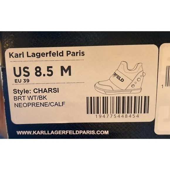 NEW Karl Lagerfeld Paris Charsi High Heel Sneakers Size 8.5M Women’s White Pearl