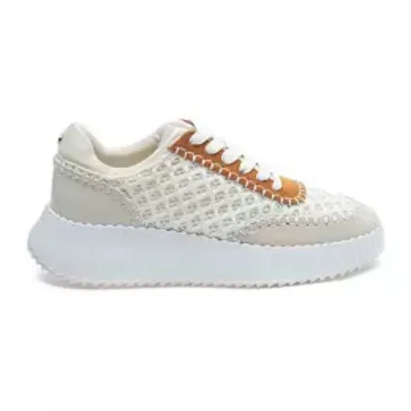 new LASTRADA White Leather Trim Chunky Sneakers shoes  492T0