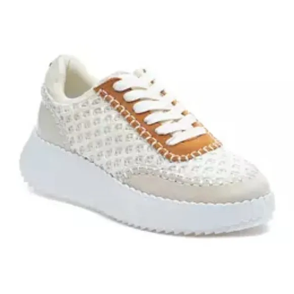 new LASTRADA White Leather Trim Chunky Sneakers shoes  492T0