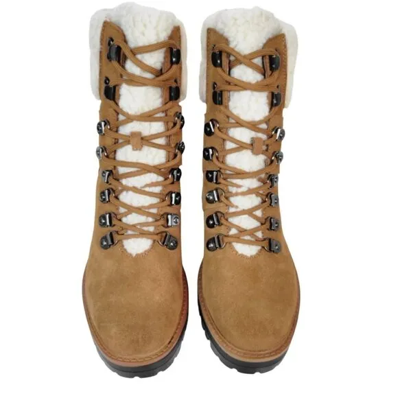 New - MARC FISHER Suede Cozy Hiker Boots Cognac | 6.5