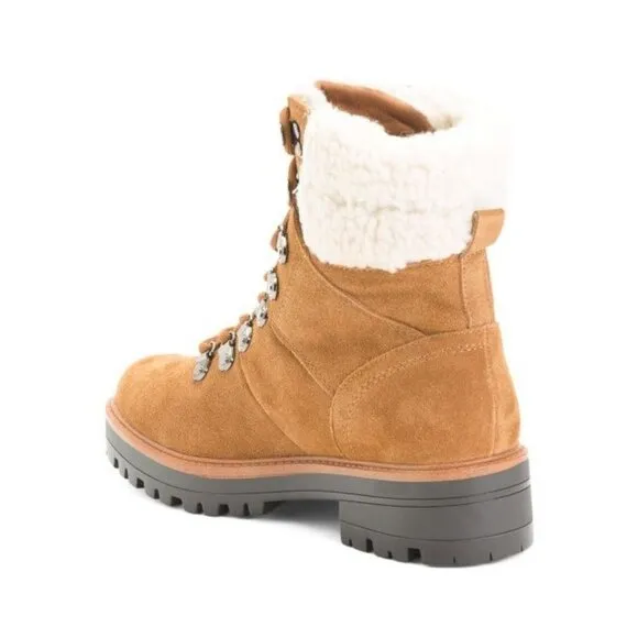 New - MARC FISHER Suede Cozy Hiker Boots Cognac | 6.5