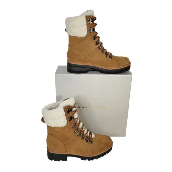 New - MARC FISHER Suede Cozy Hiker Boots Cognac | 6.5