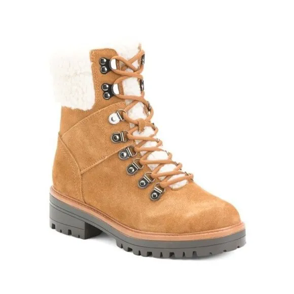 New - MARC FISHER Suede Cozy Hiker Boots Cognac | 6.5