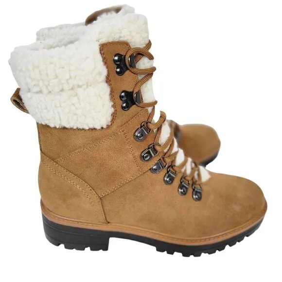 New - MARC FISHER Suede Cozy Hiker Boots Cognac | 6.5