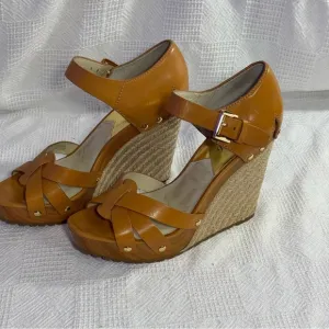NEW Michael Kors Women's Somerly Wedge Shoes Peanut, Size: 10M Strap Jetset 6