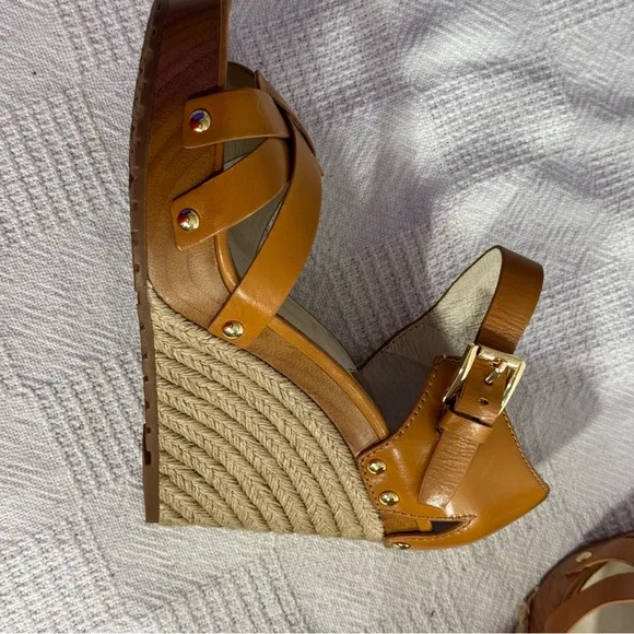 NEW Michael Kors Women's Somerly Wedge Shoes Peanut, Size: 10M Strap Jetset 6