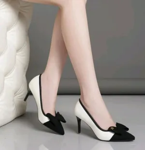 New Multi-Color Women High Heel Shoes, Black White Silver Gold Flower Bow Decor