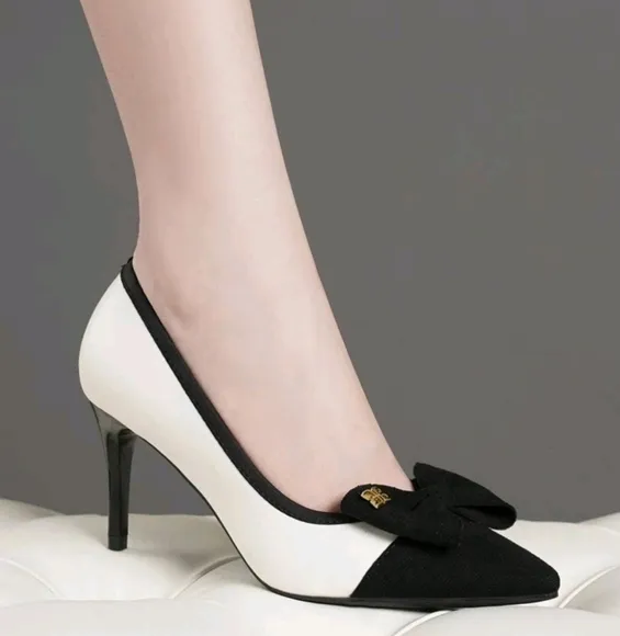 New Multi-Color Women High Heel Shoes, Black White Silver Gold Flower Bow Decor