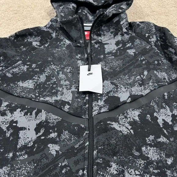 New Nike Tech Fleece Hoodie Mens Medium Full Zip Black Gray Camo