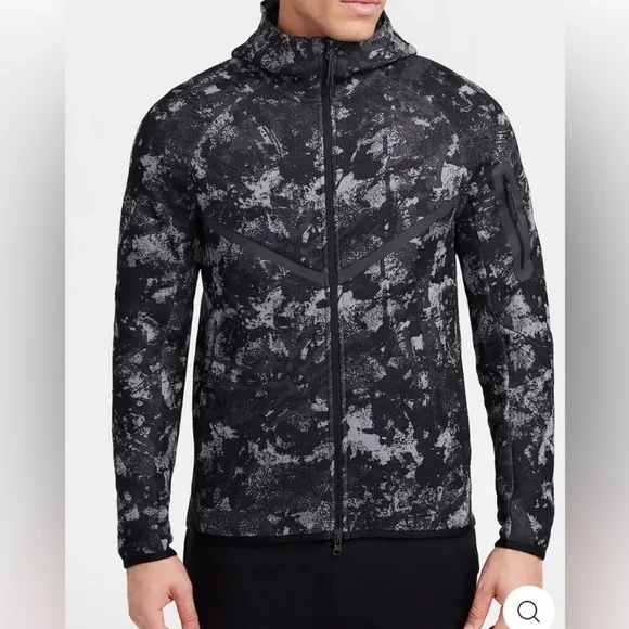New Nike Tech Fleece Hoodie Mens Medium Full Zip Black Gray Camo