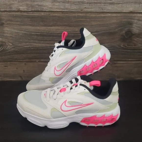 New Nike Zoom Air Fire White Neon Pink Chunky Heel Sneakers