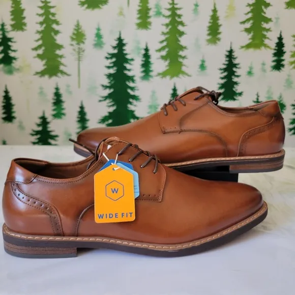New Nunn Bush Men's Wide Fit Brown Leather Dress Shoes.