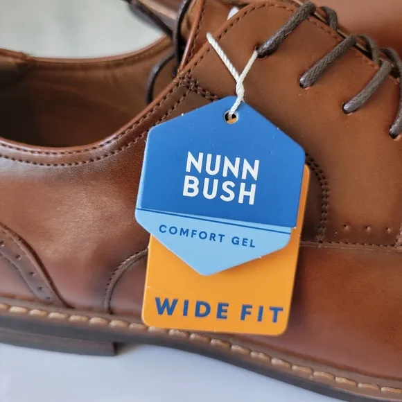 New Nunn Bush Men's Wide Fit Brown Leather Dress Shoes.