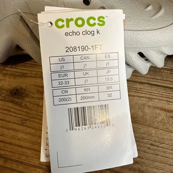 New NWT‎ Big Kids Crocs Echo Gray Comfort Clogs Sandals Shoes Size 1 Y