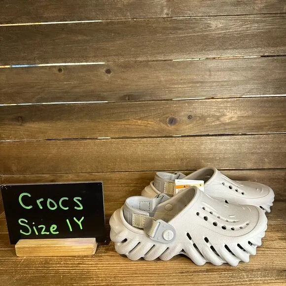 New NWT‎ Big Kids Crocs Echo Gray Comfort Clogs Sandals Shoes Size 1 Y