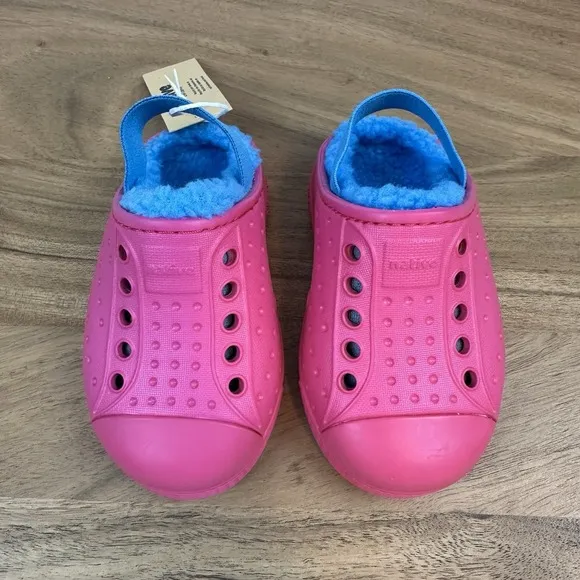 New NWT Little Kids Native Jefferson Cozy Pink Fleece Sling Shoes 5 C