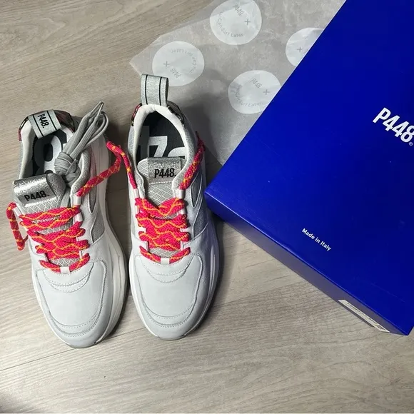 *NEW* P448 Luke Chunky Trainer Sneakers, White/ Pink Leopard, size EU 39
