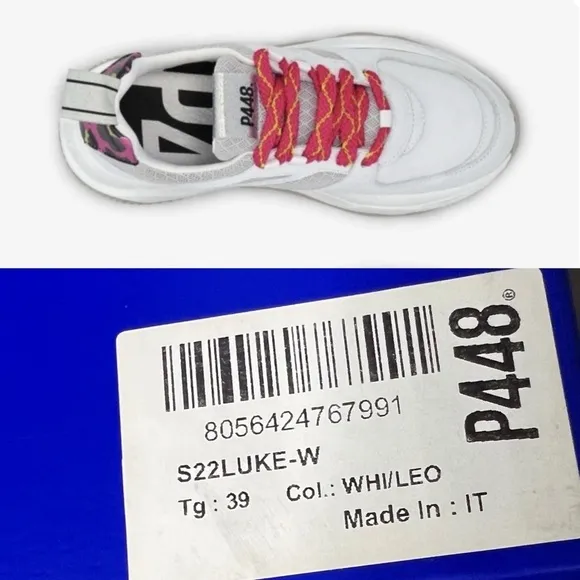 *NEW* P448 Luke Chunky Trainer Sneakers, White/ Pink Leopard, size EU 39