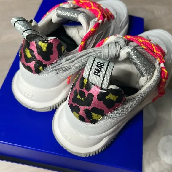 *NEW* P448 Luke Chunky Trainer Sneakers, White/ Pink Leopard, size EU 39