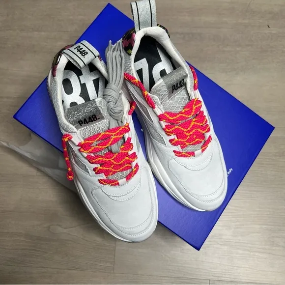 *NEW* P448 Luke Chunky Trainer Sneakers, White/ Pink Leopard, size EU 39