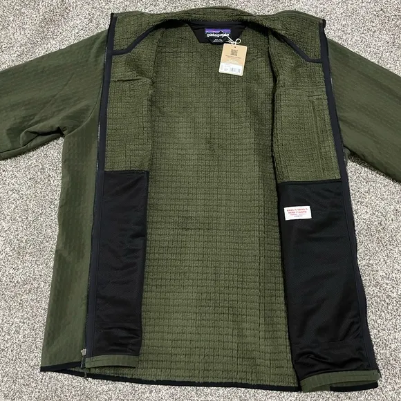 New Patagonia R2 TechFace Full Zip Jacket Green Fall Fleece Coat Mens Sizes