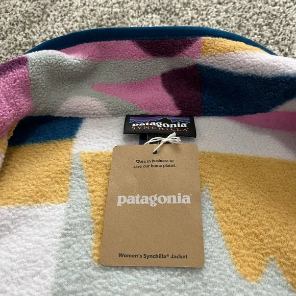 New Patagonia Synchilla Jacket Marble Pink Blue White Full Zip Coat Sweater