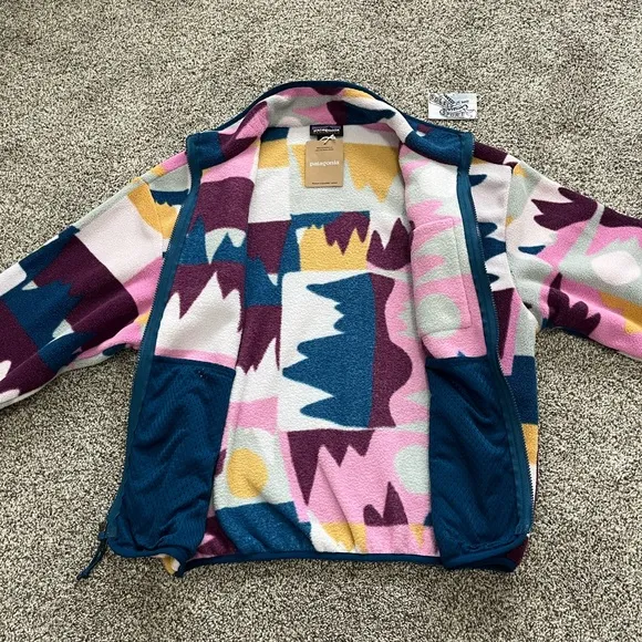 New Patagonia Synchilla Jacket Marble Pink Blue White Full Zip Coat Sweater