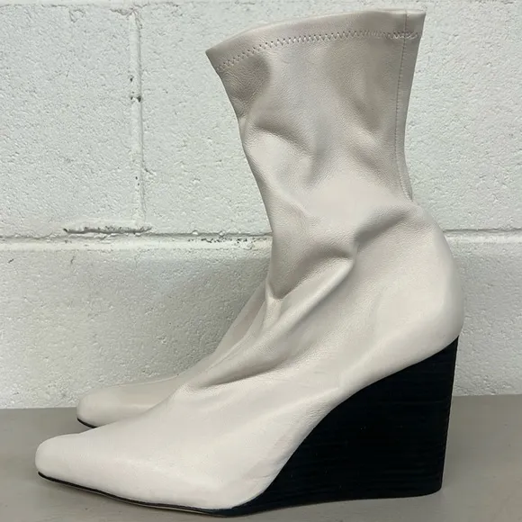 New Rag&amp;bone sz40 (9 US) white leather heeled ankle boots booties phoenix wedge