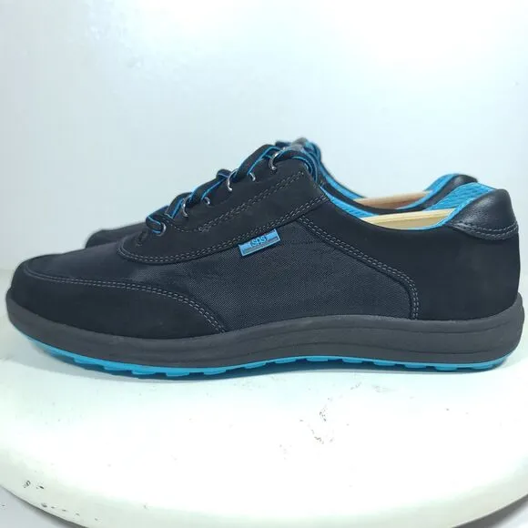 NEW SAS Sporty Lux Shoes Womens 8.5N Black Blue Comfort Walking Sneakers USA