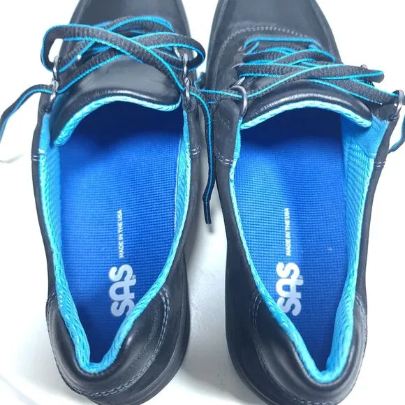 NEW SAS Sporty Lux Shoes Womens 8.5N Black Blue Comfort Walking Sneakers USA
