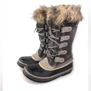 NEW Sorel Joan of Arctic Fur Lined Grey Brown Waterproof Winter Snow Boots 8