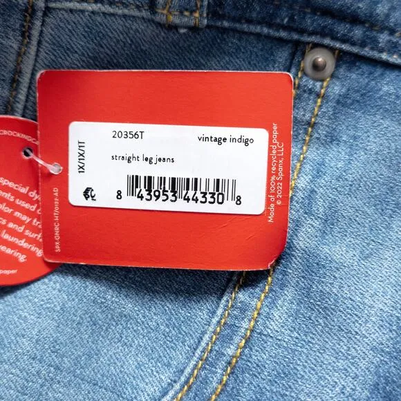 NEW Spanx Women’s Vintage Indigo Jeans Straight Leg Pull-On Plus Size Tall 1X