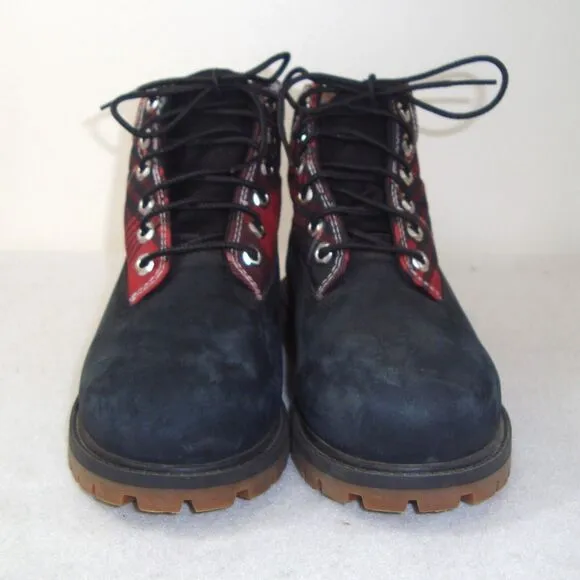 NEW Timberland Boys 6&quot; Heritage Boots Black Nubuck Plaid Camo Waterproof Size 1