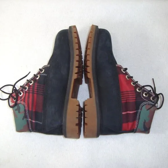 NEW Timberland Boys 6&quot; Heritage Boots Black Nubuck Plaid Camo Waterproof Size 1
