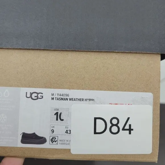 NEW UGG Mens 10 Tasman Weather Hybrid Shoes Black Suede &amp; Rubber Slip-On /12CT