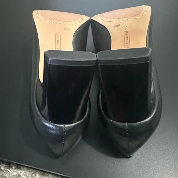 NEW Vince Camuto Tritellia Black Leather Pointy Work Pumps Women’s Heels 8.5