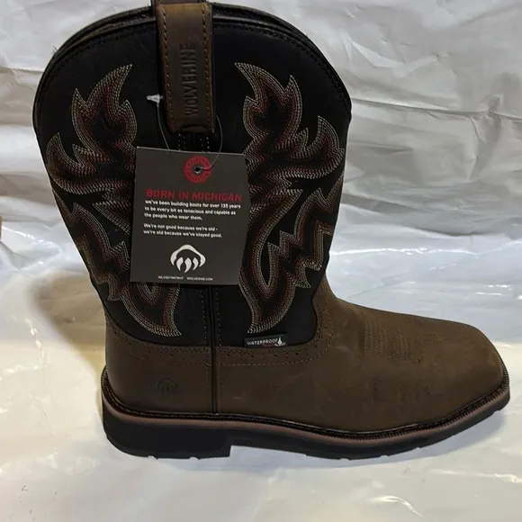 NEW WOLVERINE  Rancher Work Boots Steel Toe Pull on Cowboy Waterproof Size 9EW
