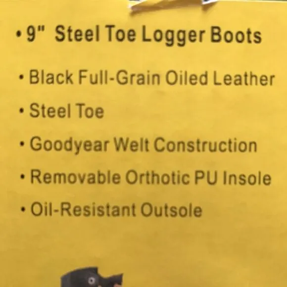 NEW Ad Tec 9” Steel Toe Black Logger Boots